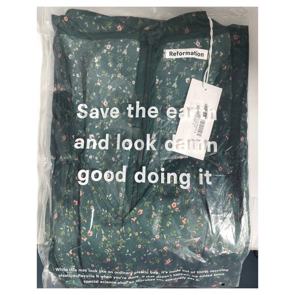 NWT Reformation Kaye Silk Dress Maxi Coriander Fairy Green Floral Sz 22 Babydoll - Picture 6 of 16